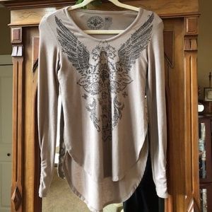 AFFLICTION beige long-sleeve top. XS